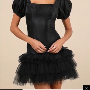 Elegant Black Puff Sleeve Dress